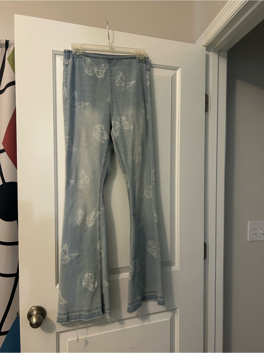 No Boundaries Light Blue Butterfly Print Flare Jeans